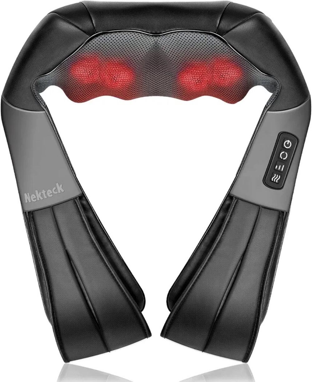 Nekteck Shiatsu Neck Back Massager Soothing Heat Deep Tissue 3D Kneading Pillow